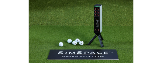 Square Golf Omni launch monitor set up outdoors, showcasing its four-camera tracking system for accurate indoor and outdoor golf simulator practice.